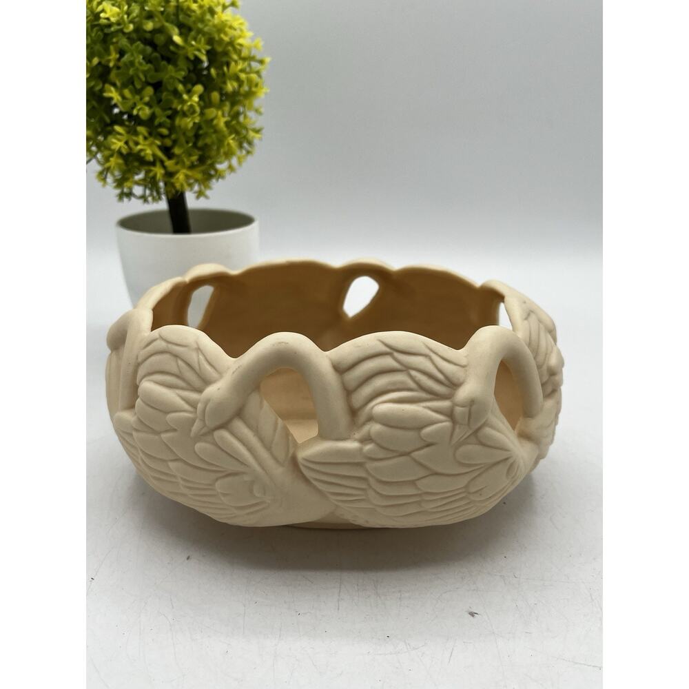 Crowning Touch Collection Bisque Ceramic Openwork Swan Bowl Taiwan Decorative